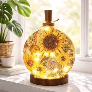 Decorative Sunflower Bottle Light w/Timer: Sunflower Accent Decor