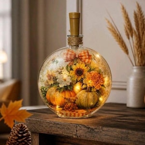 Decorative Fall Bottle Light-Up w/Timer: Fall Accent Decoration