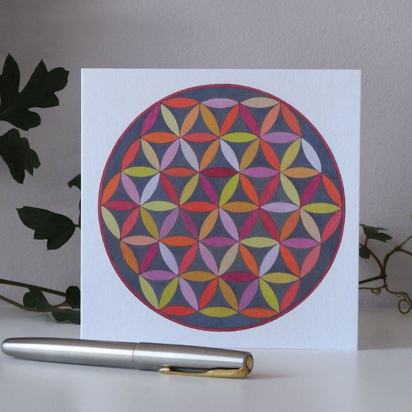 Flower of Life Greetings Card - Multicolour - Sacred Geometry - Blank inside
