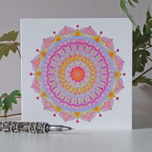 Carte d'anniversaire/de voeux mandala rose - Intérieur vierge