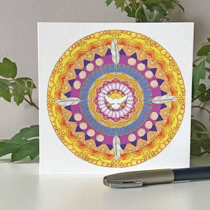 Biglietto di auguri Mandala White Dove/Biglietto di compleanno/Interno vuoto