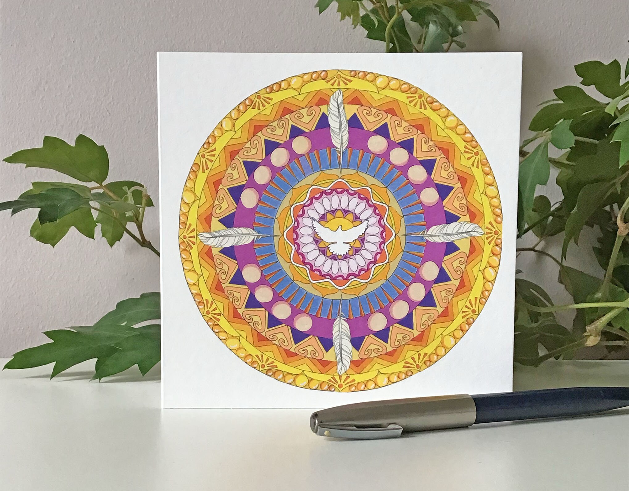 White Dove Mandala Greetings Card/ Birthday Card/ Blank Inside