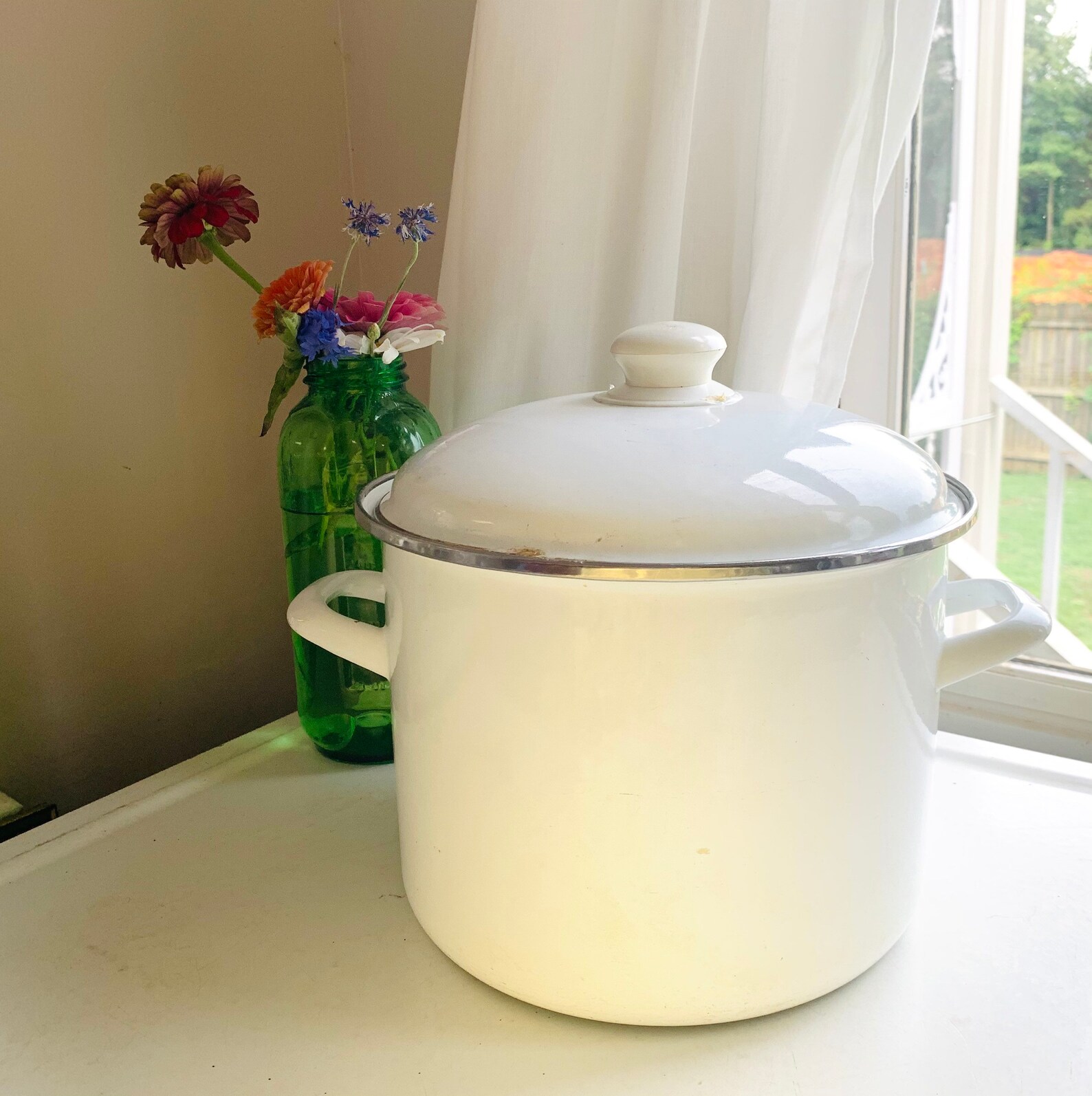 Vintage Large White Enamel Stock Pot Soup Pot Etsy