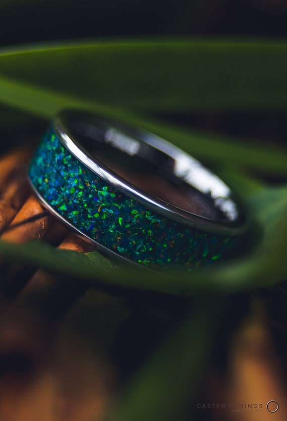 Bague incrustee d opale verte 8 mm tungstene pour homme bague unisexe pierre precieuse bague pour homme Etsy France