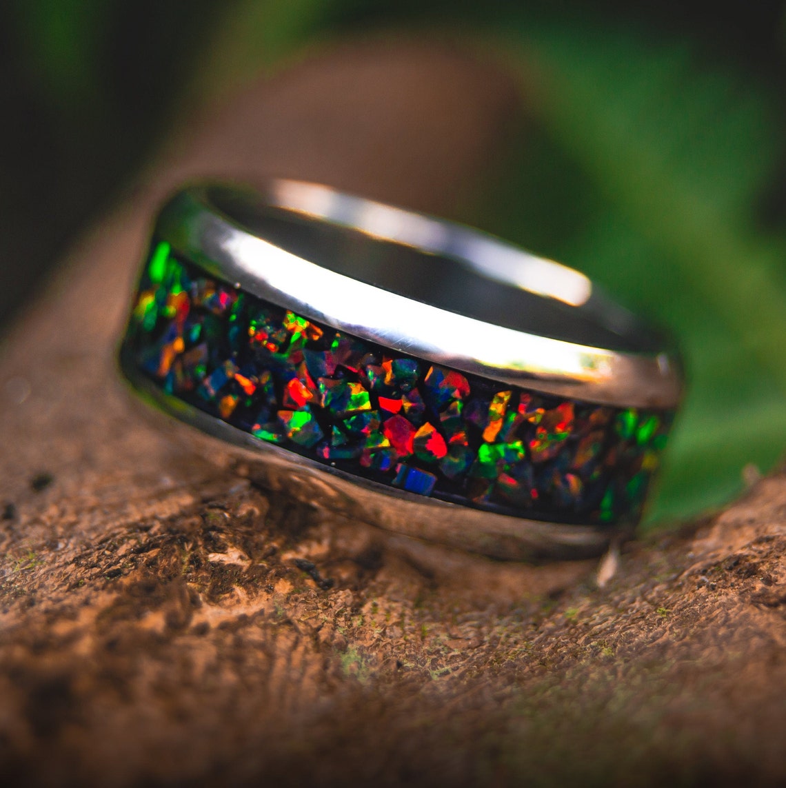 Stainless Steel Opal Inlay Ring unique handcrafted men's Etsy
