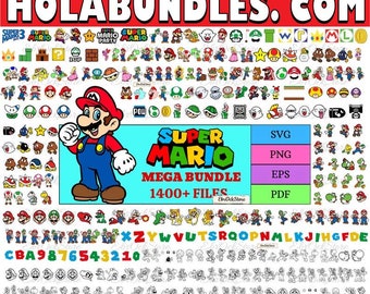Paquete Super Mario SVG para Cricut y Sublimación, Archivos svg en capas de la familia Mario, Descarga digital, Contornos Svg, Pdf, Png, Imágenes prediseñadas de Mario