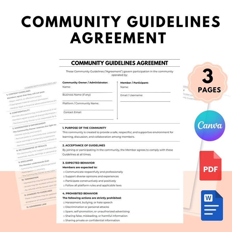 Editable Community Guidelines Agreement | Online Community Rules PDF ...