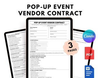 Editable Pop-Up Event Vendor Contract | Market Vendor Agreement | PDF Word Canva