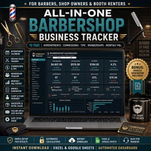 Barbershop Business Tracker Spreadsheet | Barber Appointment Commission Tips Membership Client Tracker  Excel Google Sheets Instant Download