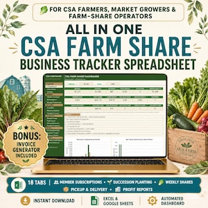 CSA Farm Share Tracker Spreadsheet | Member Subscriptions Planting Schedule Harvest Weekly Box Delivery | Excel Google Sheets