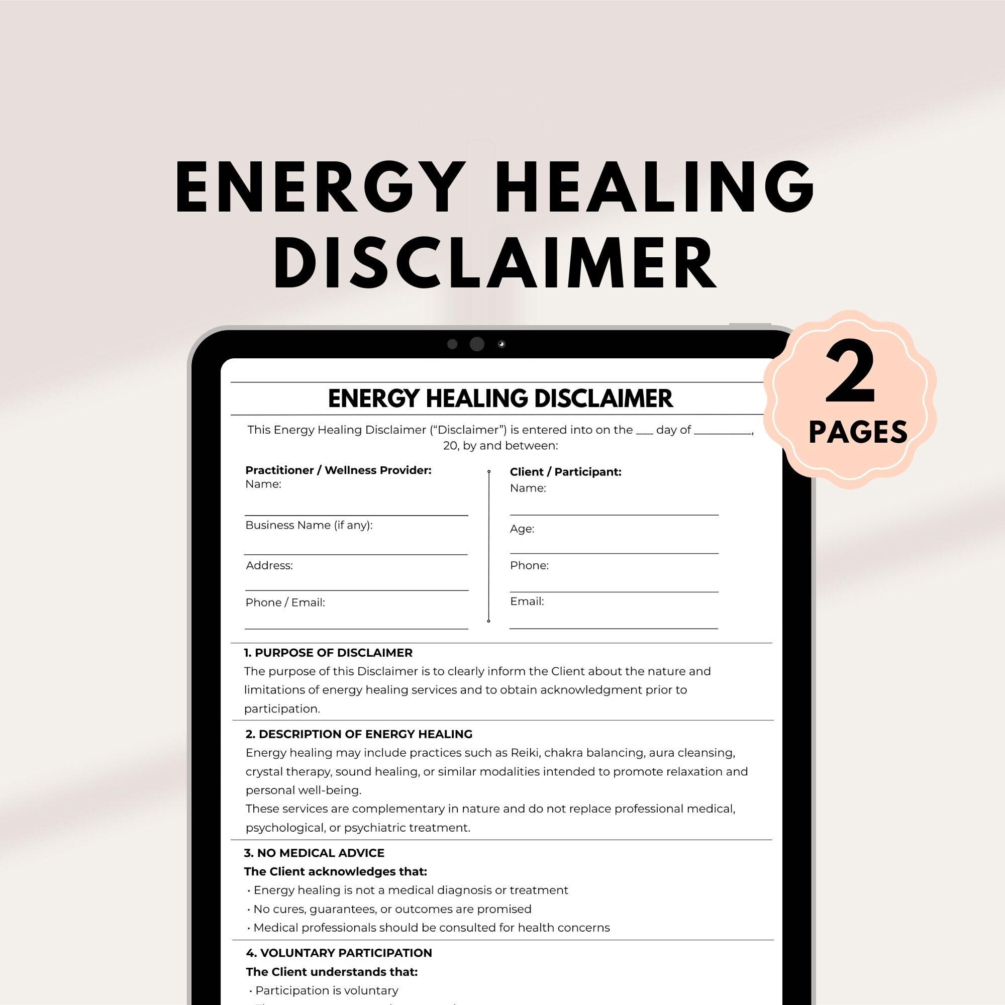 Medical Disclaimer Form.pdf Editable Energy Healing Disclaimer Template, Holistic Therapy Liability ...