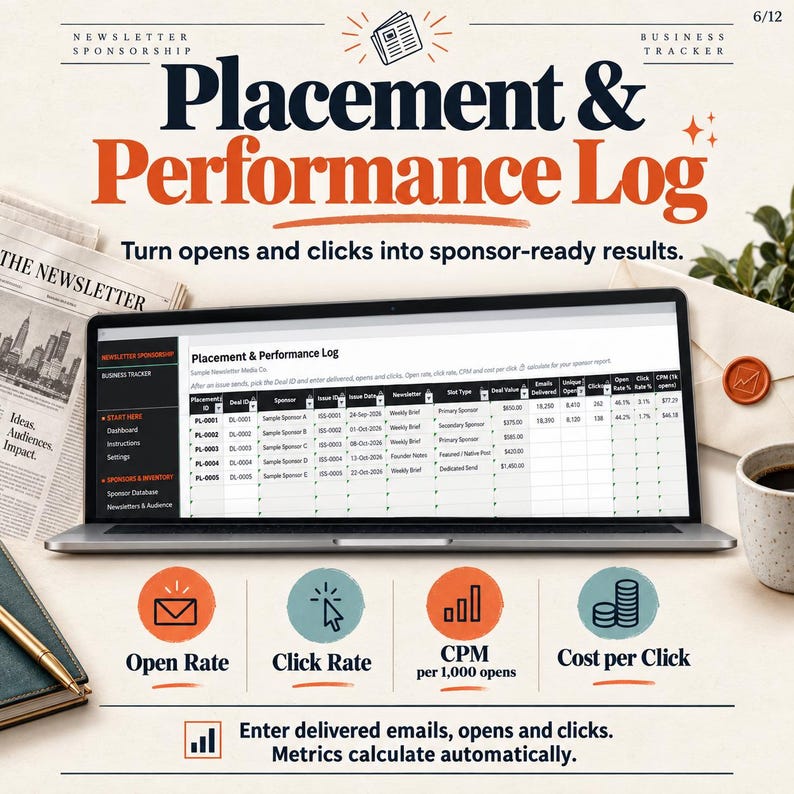 Newsletter Sponsorship Tracker Spreadsheet, Ad Sales Pipeline, Sponsor ...