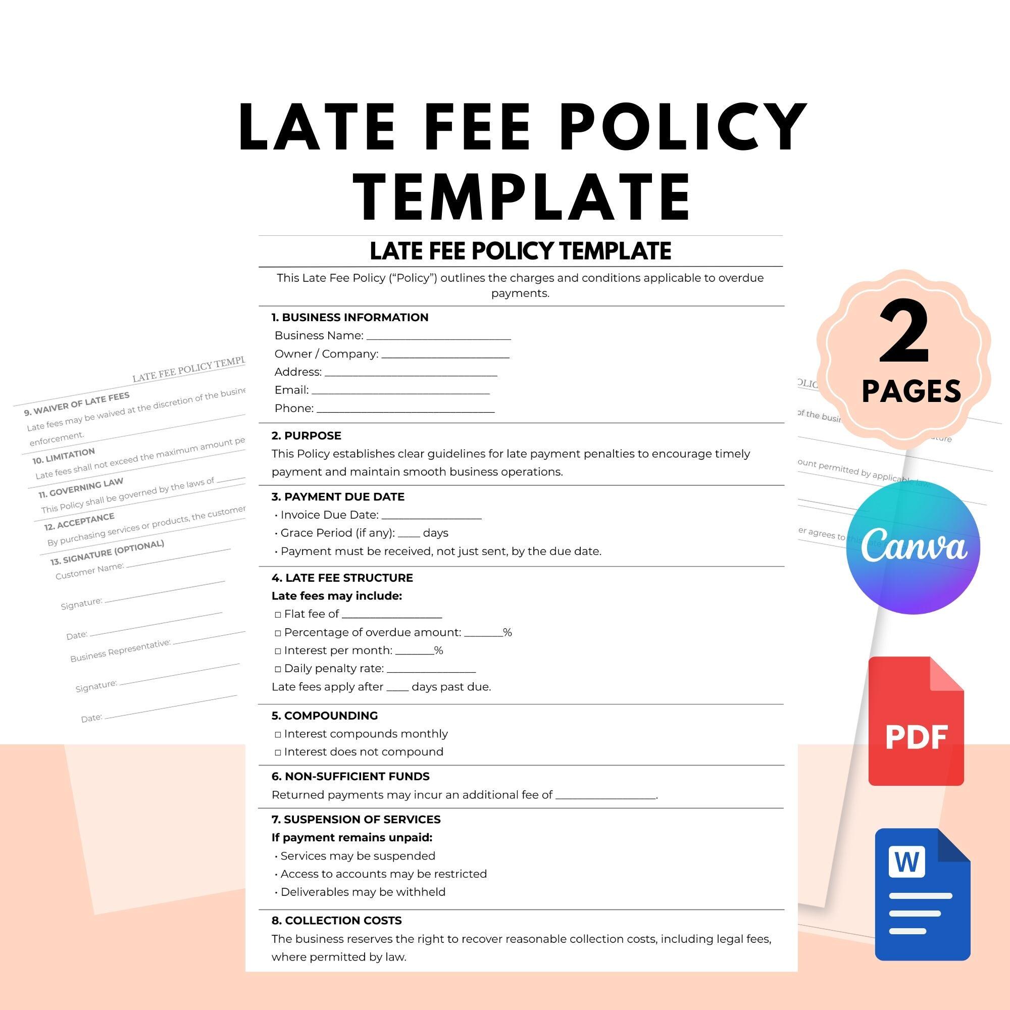 Editable Late Fee Policy Template Late Payment Terms Agreement PDF Word ...