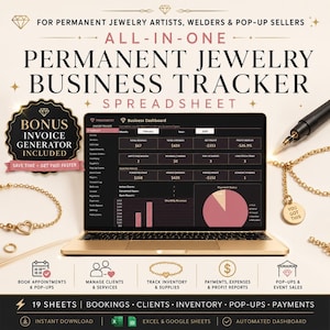 Permanent Jewelry Business Tracker | Excel & Google Sheets Spreadsheet | Client Booking, Pop-Up Sales, Inventory Invoice Generator