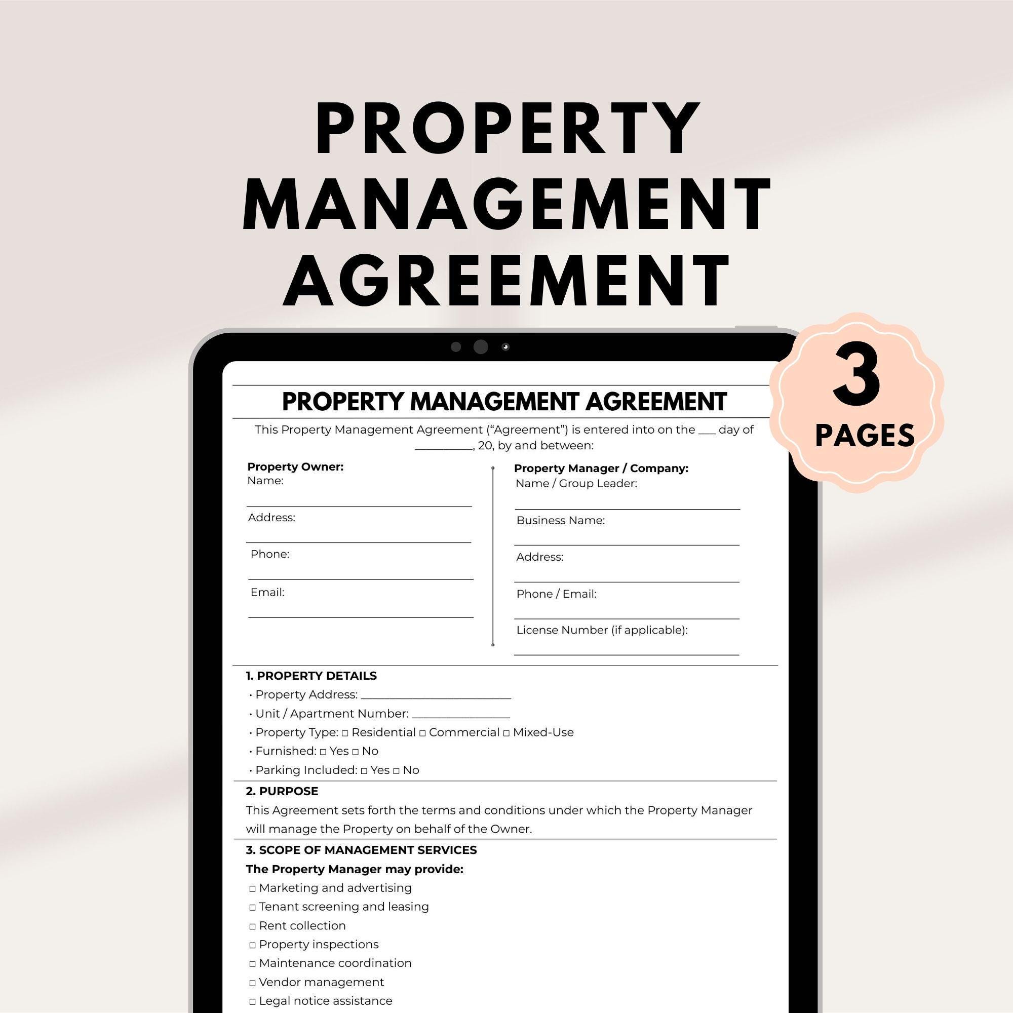 Property Management Agreement Template Editable Property Manager ...
