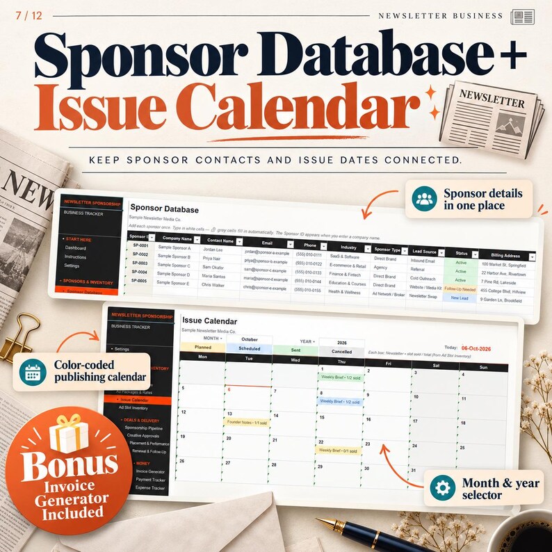 Newsletter Sponsorship Tracker Spreadsheet, Ad Sales Pipeline, Sponsor ...