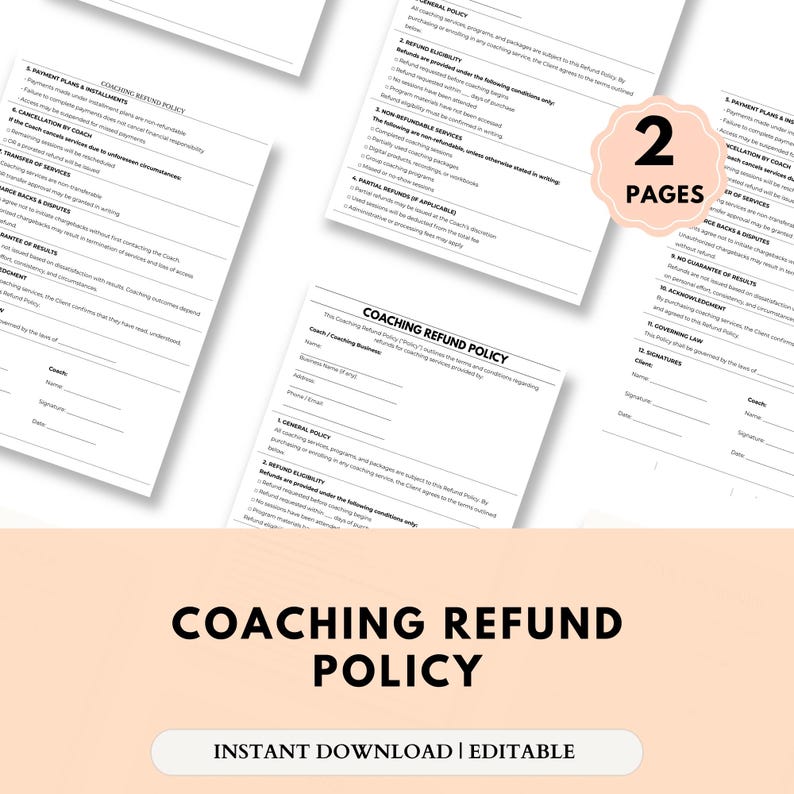 Editable Coaching Refund Policy Template Coaching Cancellation