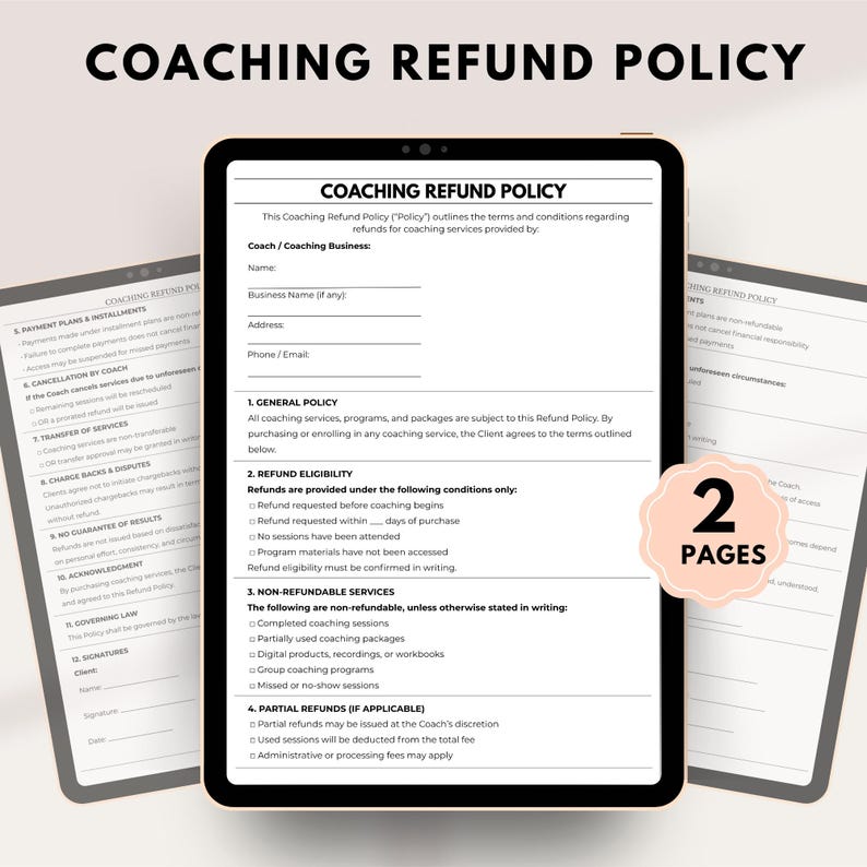 Editable Coaching Refund Policy Template | Coaching Cancellation ...