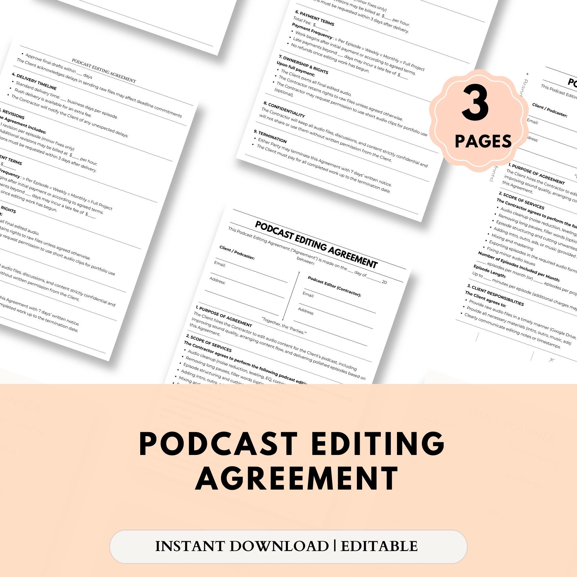 Editor Contract.pdf Editable Podcast Editing Agreement – Podcast Editor Service Contract ...