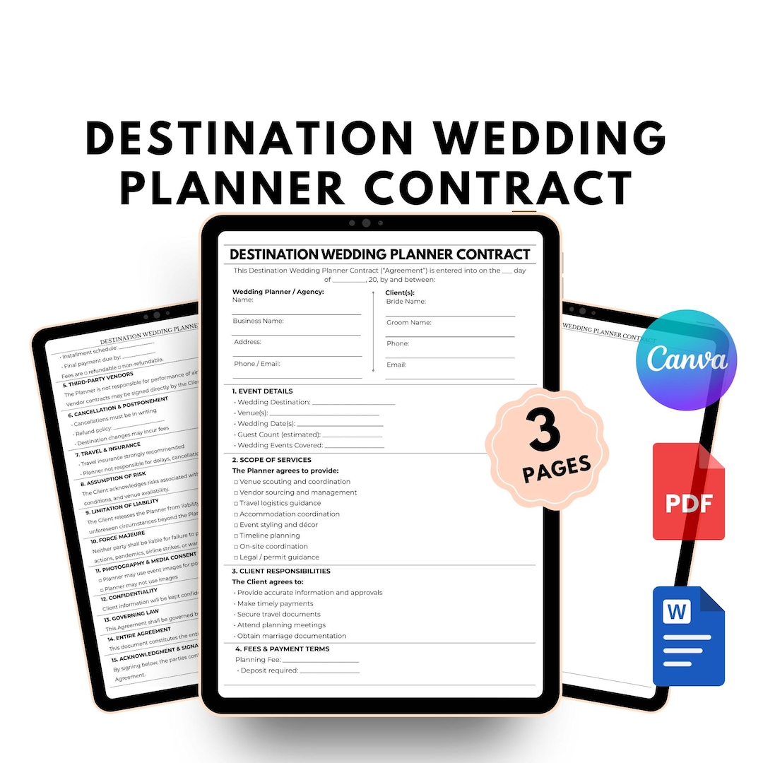 Editable Destination Wedding Planner Contract | Travel Wedding ...