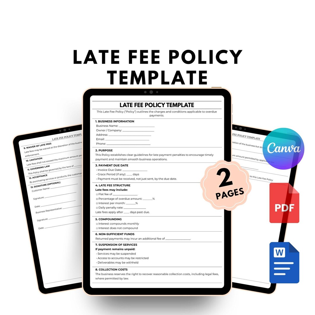 Editable Late Fee Policy Template Late Payment Terms Agreement PDF Word