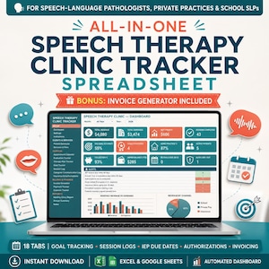 Speech Therapy Business Tracker Spreadsheet, SLP Private Practice Excel Google Sheets Template, Session Goal IEP Insurance Tracker