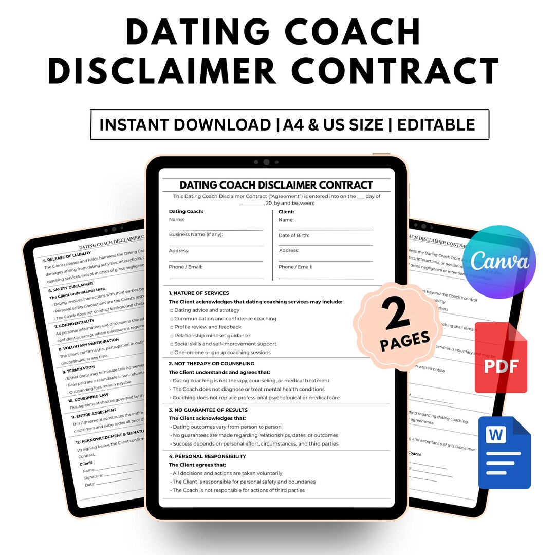 Editable Dating Coach Disclaimer Contract | Relationship Coaching ...