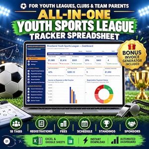 Youth Sports League Tracker Excel Google Sheets Club Team Manager Spreadsheet Player Registration Fee Schedule Roster Coach Template
