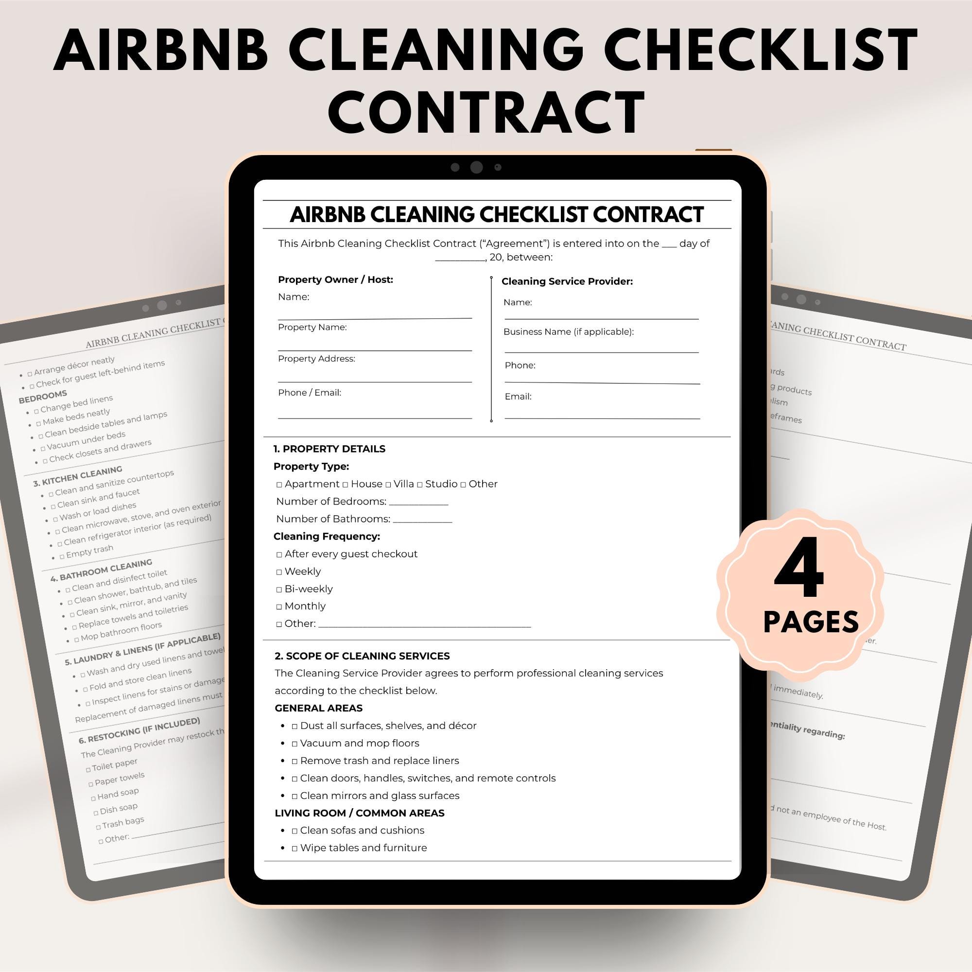 Editable Airbnb Cleaning Checklist Contract Short Term Rental