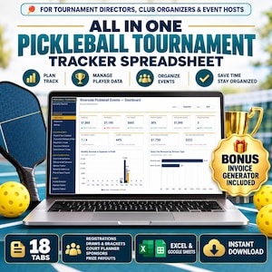 Pickleball Club Business Tracker Excel Google Sheets Court Booking Calendar Membership Tracker League Organizer Invoice Generator Template