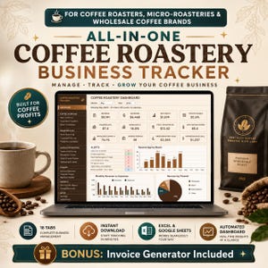 Coffee Roastery Business Tracker Spreadsheet | Roast Batch Log Shrinkage Cost Per Kg Cupping Wholesale Excel Google Sheets Roaster Planner