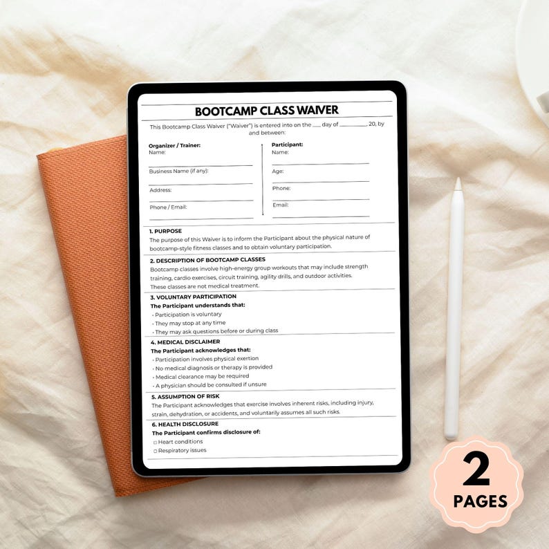Editable Bootcamp Class Waiver | Fitness Liability Release | PDF Word ...