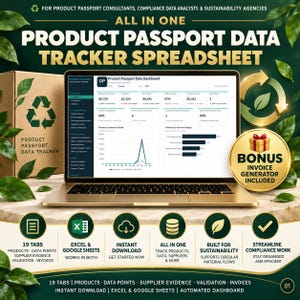 Digital Product Passport Tracker Spreadsheet, DPP Data Consultant Excel Google Sheets Template, Supplier Evidence & Compliance Data Planner