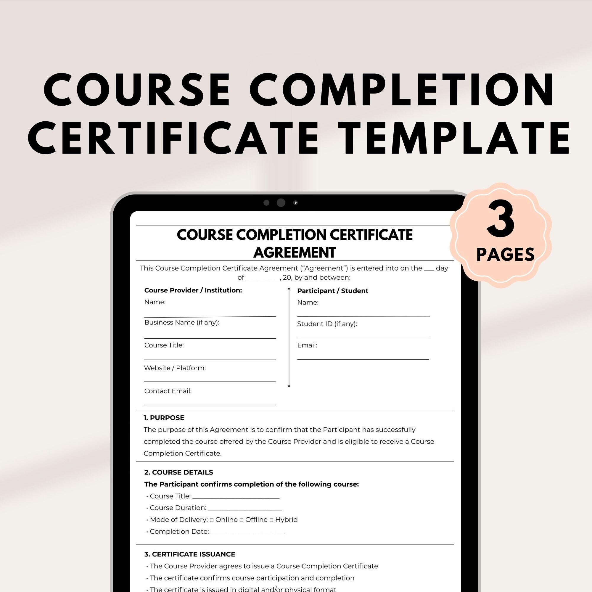 Editable Course Completion Ribbon Editable Course Completion Certificate Template | Training Certificate ...
