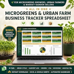 Microgreens Tracker Spreadsheet | Urban Farm Business Planner for Excel & Google Sheets | Harvest Yield, Sales, CSA Profit Log