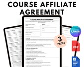 Editable Affiliate Marketing Agreement Template Online Course Affiliate Contract PDF Word Canva Download.