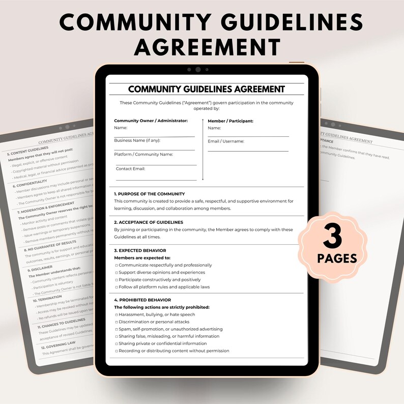 Editable Community Guidelines Agreement | Online Community Rules PDF ...