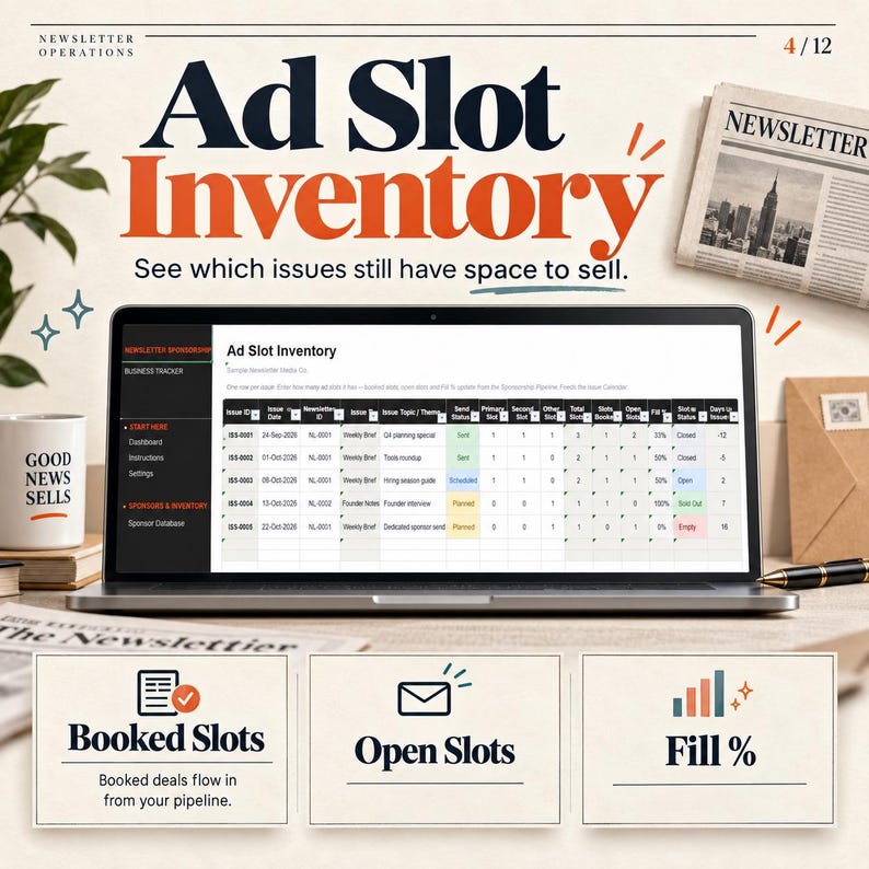 Newsletter Sponsorship Tracker Spreadsheet, Ad Sales Pipeline, Sponsor ...