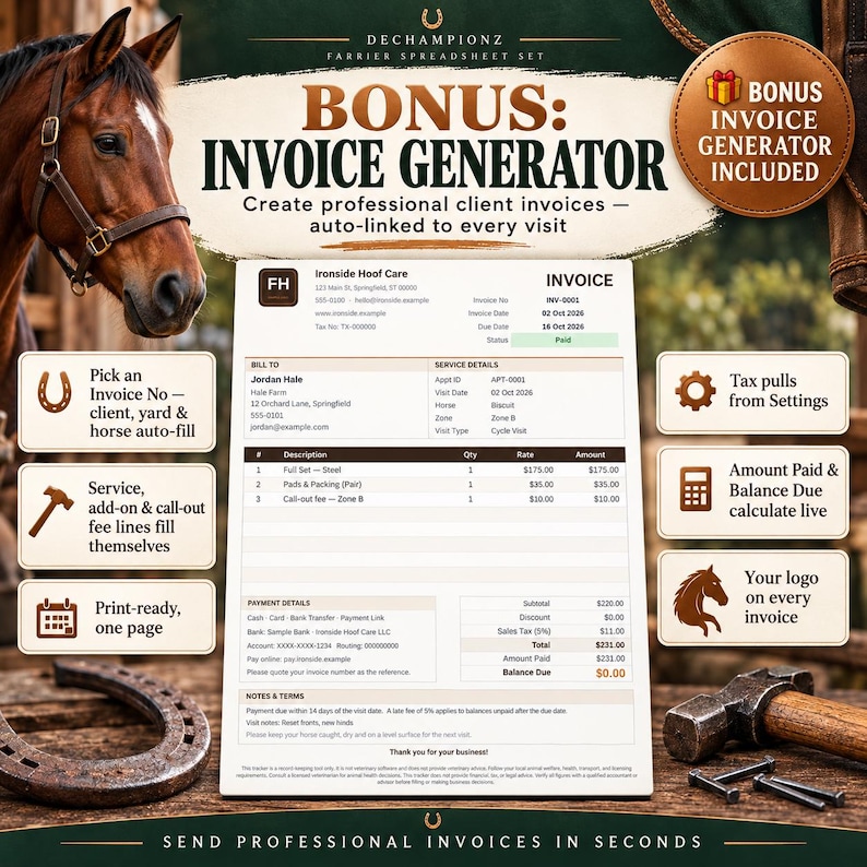 Farrier Business Tracker Spreadsheet, Horse Shoeing Cycle Log, Hoof ...