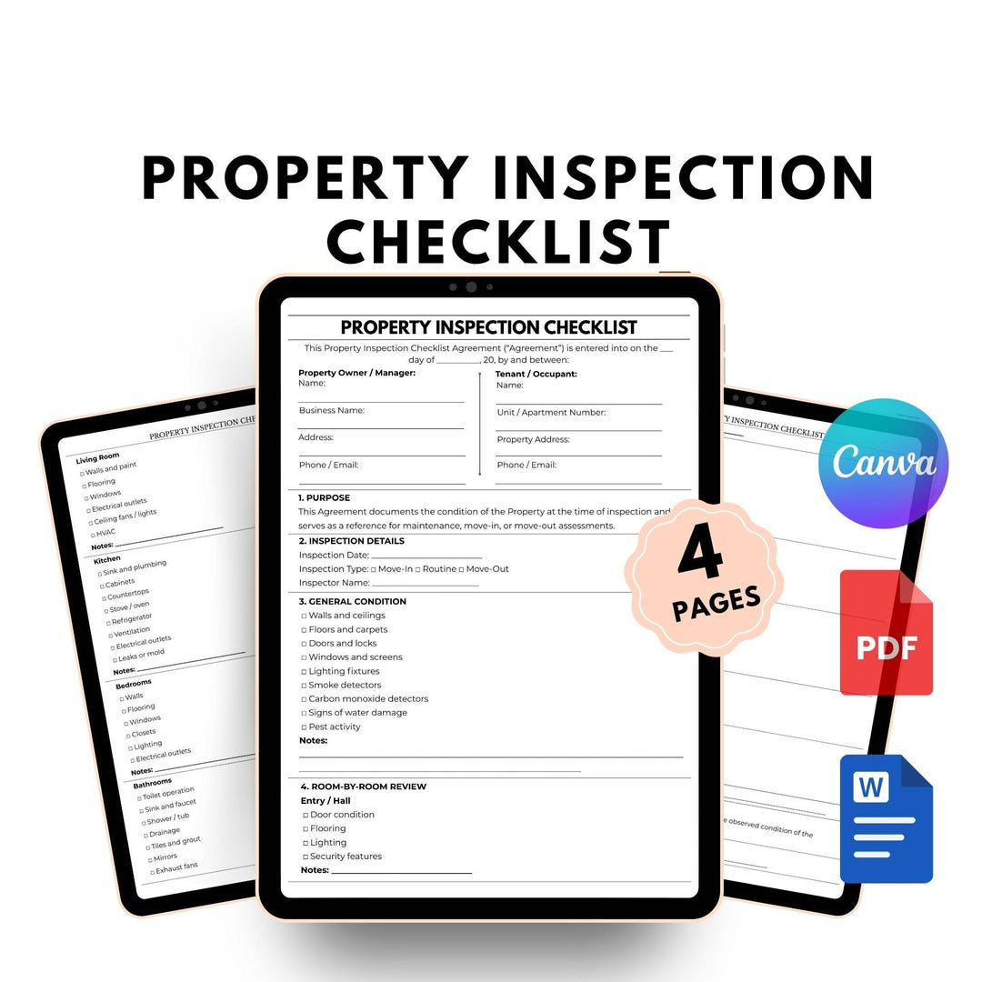 Editable Property Inspection Checklist | Rental Inspection Form | PDF ...