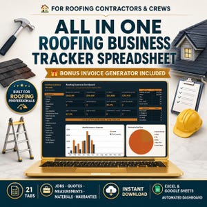 Roofing Business Tracker Spreadsheet Excel Google Sheets Roofing Contractor Job Quote Invoice Estimate Material Calculator Dashboard
