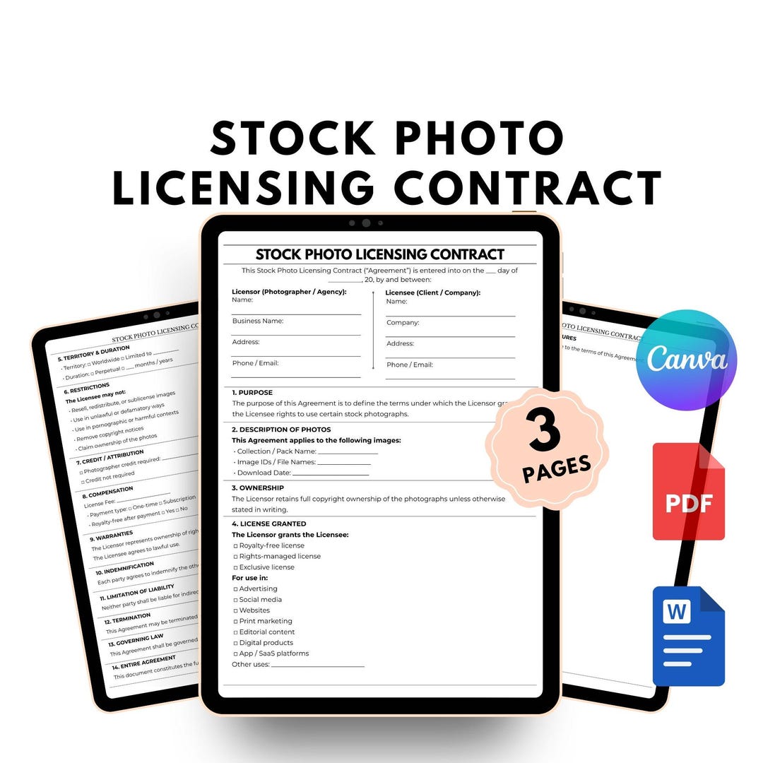 Editable Stock Photo Licensing Contract | Image License Agreement | PDF ...