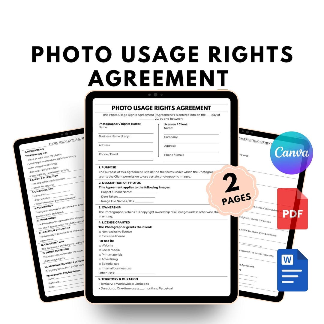 Editable Photo Usage Rights Agreement | Photography License Contract ...