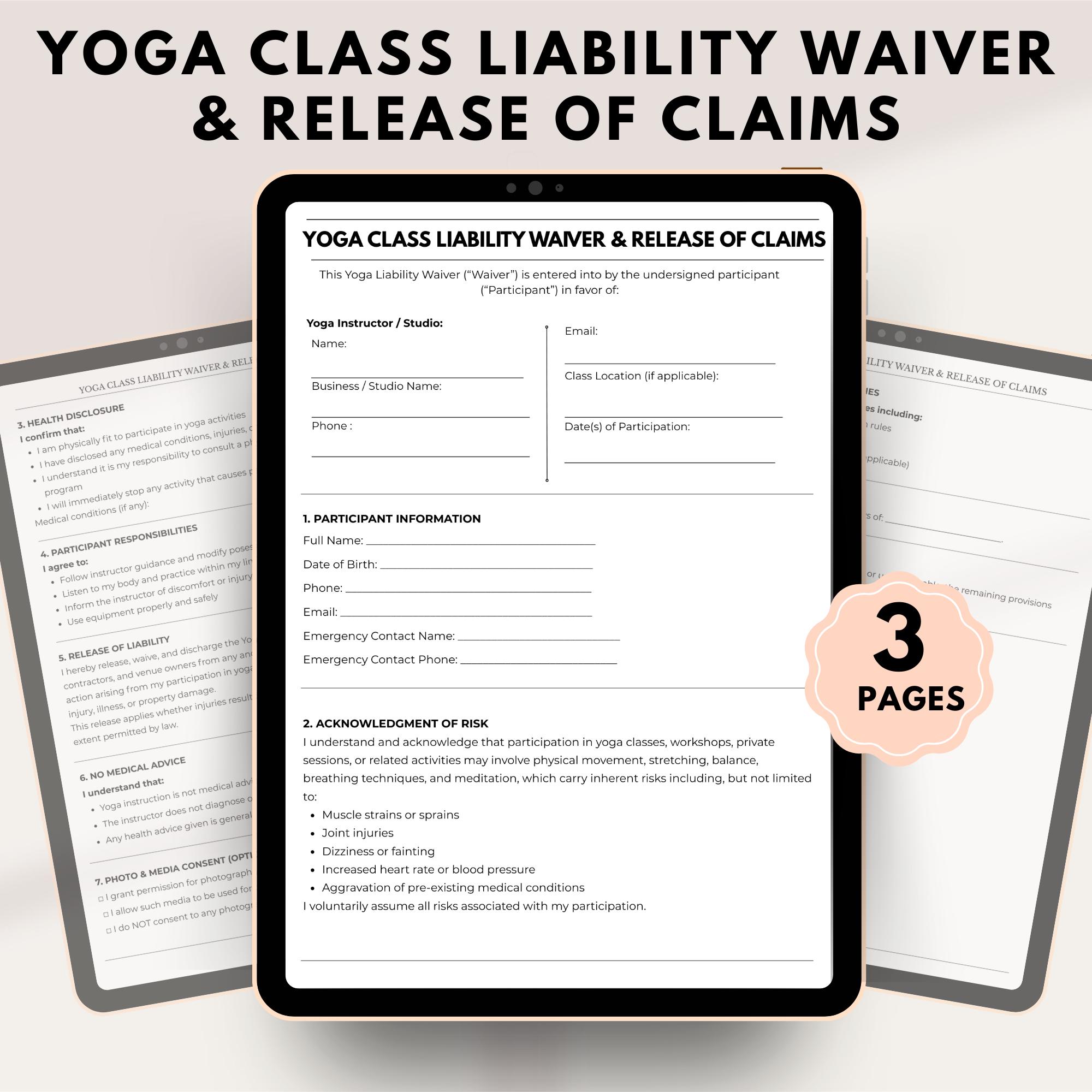 Editable Yoga Class Liability Waiver – PDF, Word & Canva Template - Etsy