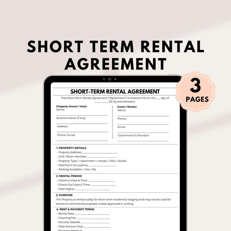 Short Term Rental Program Sticker Editable Short Term Rental Agreement – Vacation Rental Contract PDF ...
