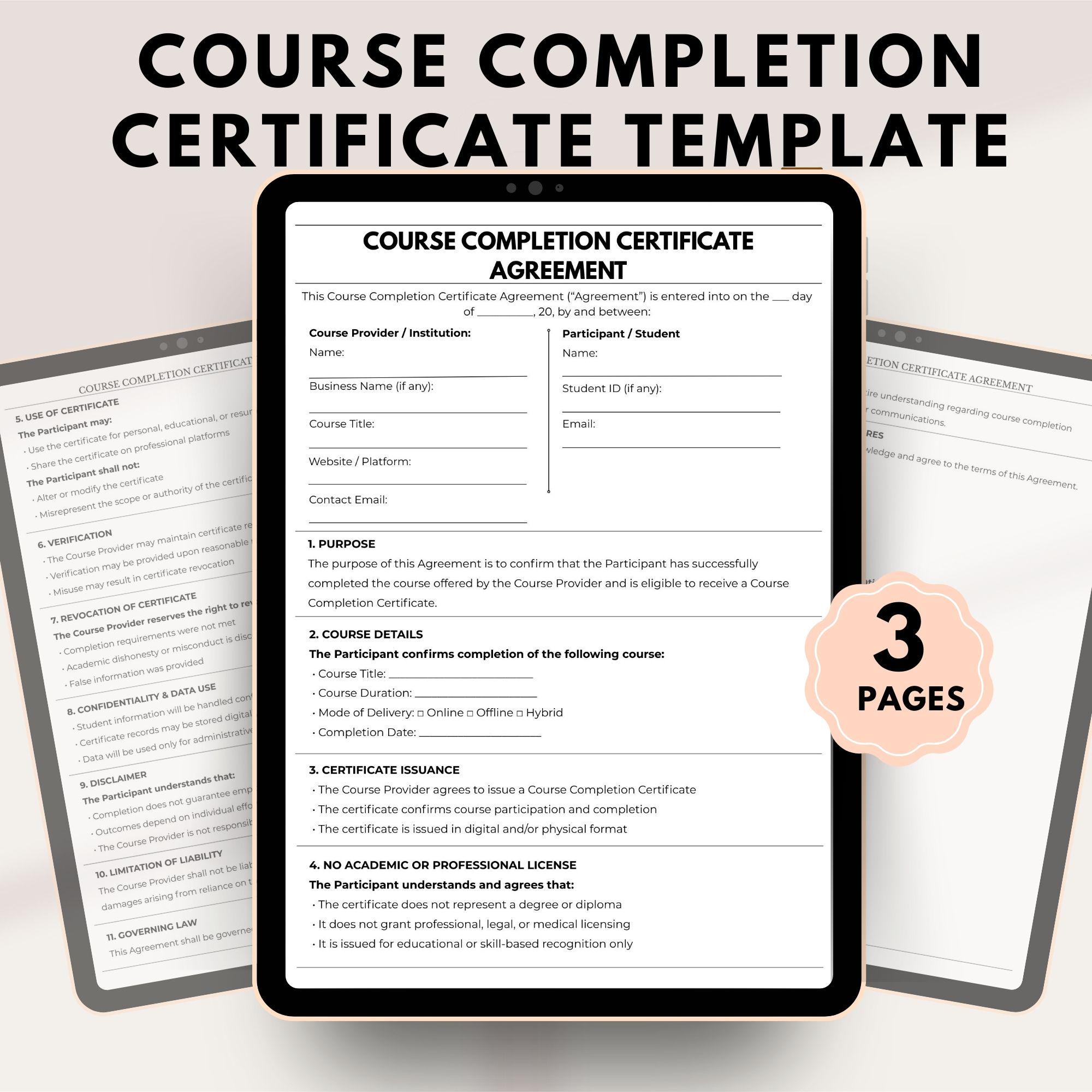 Editable Course Completion Ribbon Editable Course Completion Certificate Template | Training Certificate ...