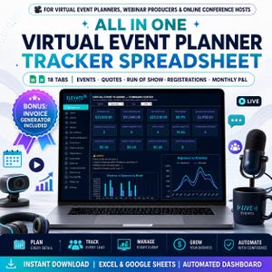Virtual Event Planner Tracker Spreadsheet | Webinar & Online Conference Business Planner | Excel Google Sheets | Event Management Template