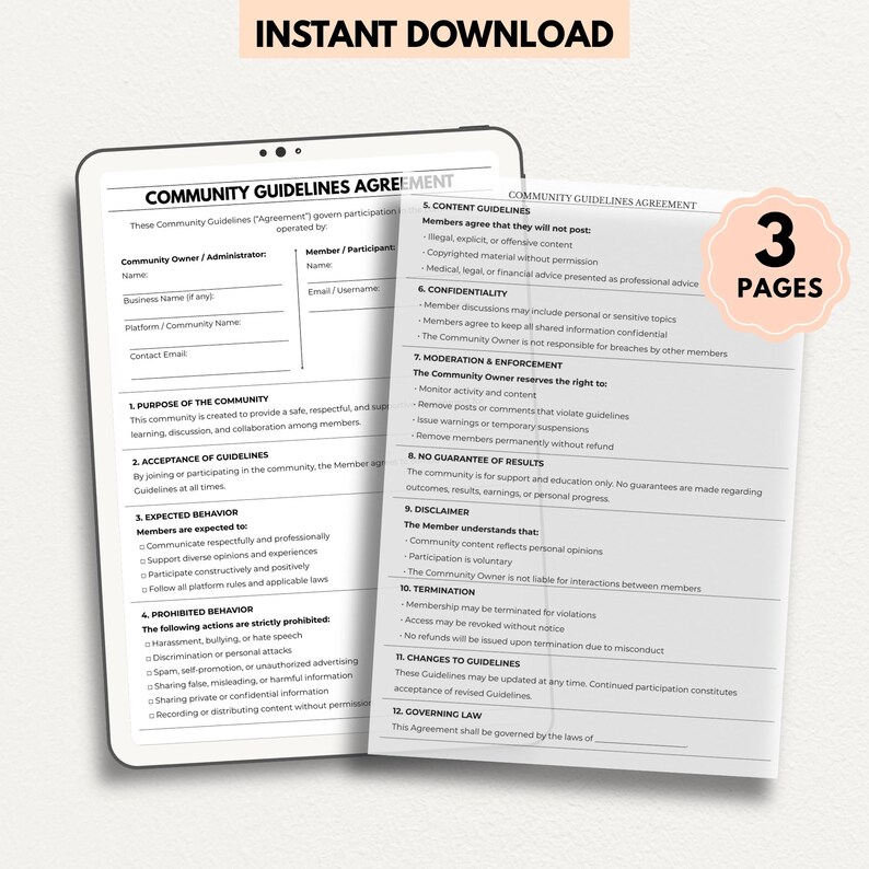 Editable Community Guidelines Agreement | Online Community Rules PDF ...