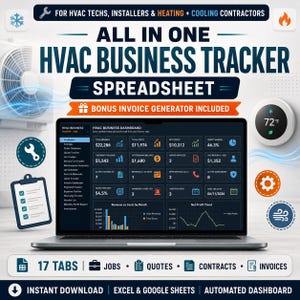 Feuille de calcul CVC Business Tracker | Devis de travail Facture Contrats de maintenance (Excel, Google Sheets)