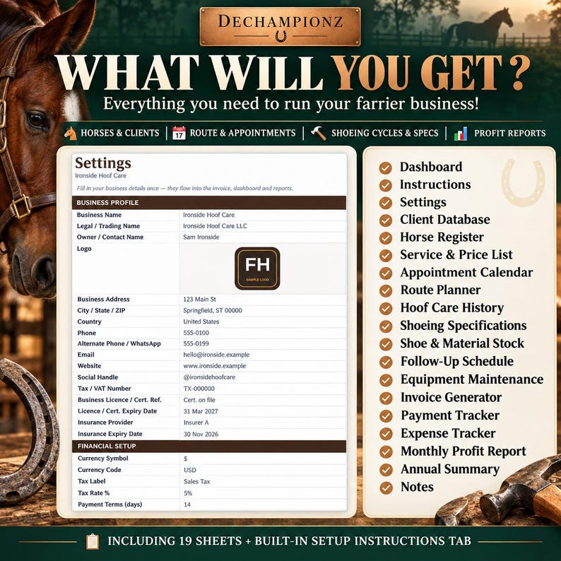 Farrier Business Tracker Spreadsheet, Horse Shoeing Cycle Log, Hoof ...